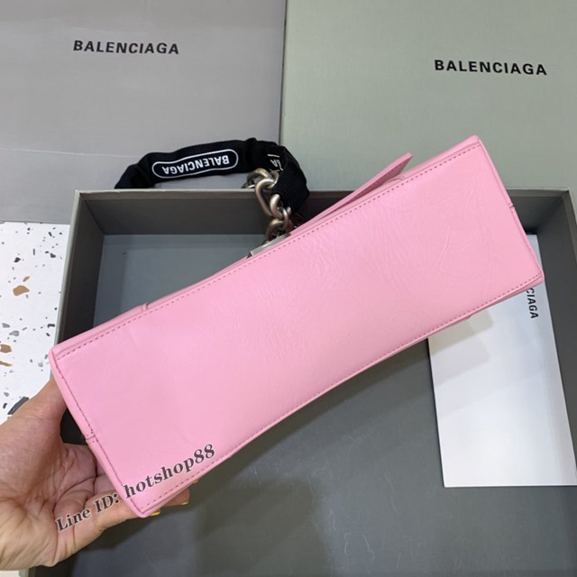 Balenciaga專櫃新品速遞Downtown鏈條單肩包 巴黎世家大號粉色經典Hourglass包 fyj1354